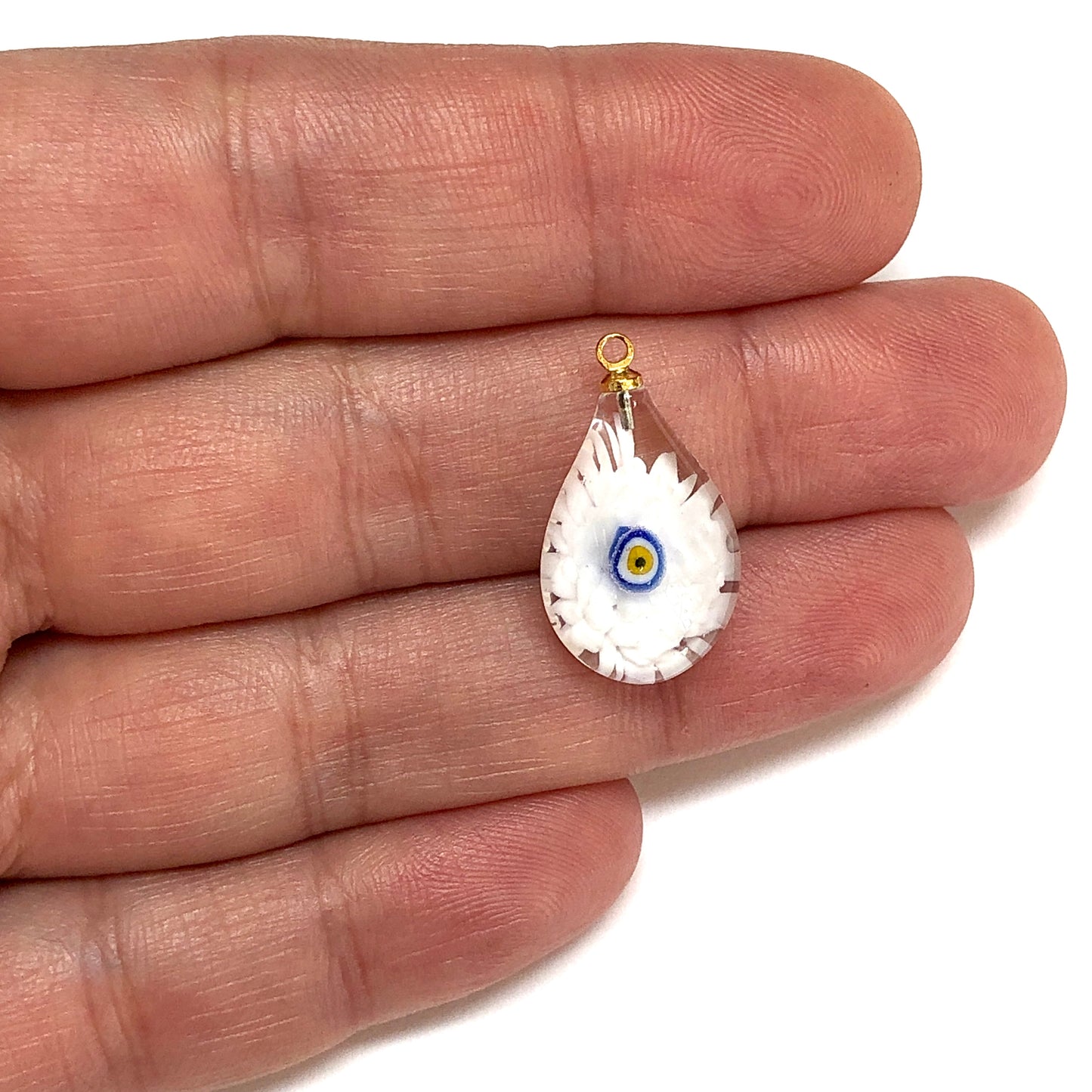 Murano Cam Desenli Damla - Beyaz