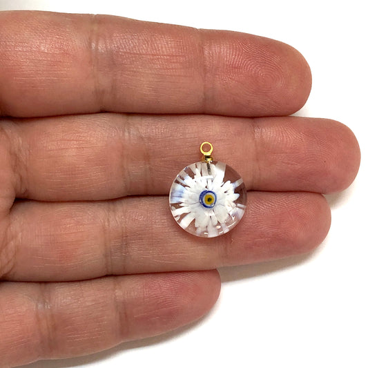 Murano Cam Desenli Yuvarlak Nazar - Beyaz