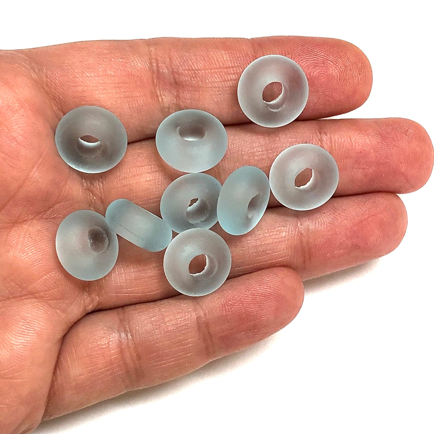 Murano Buzlu Cam Rondel - Açık Mavi