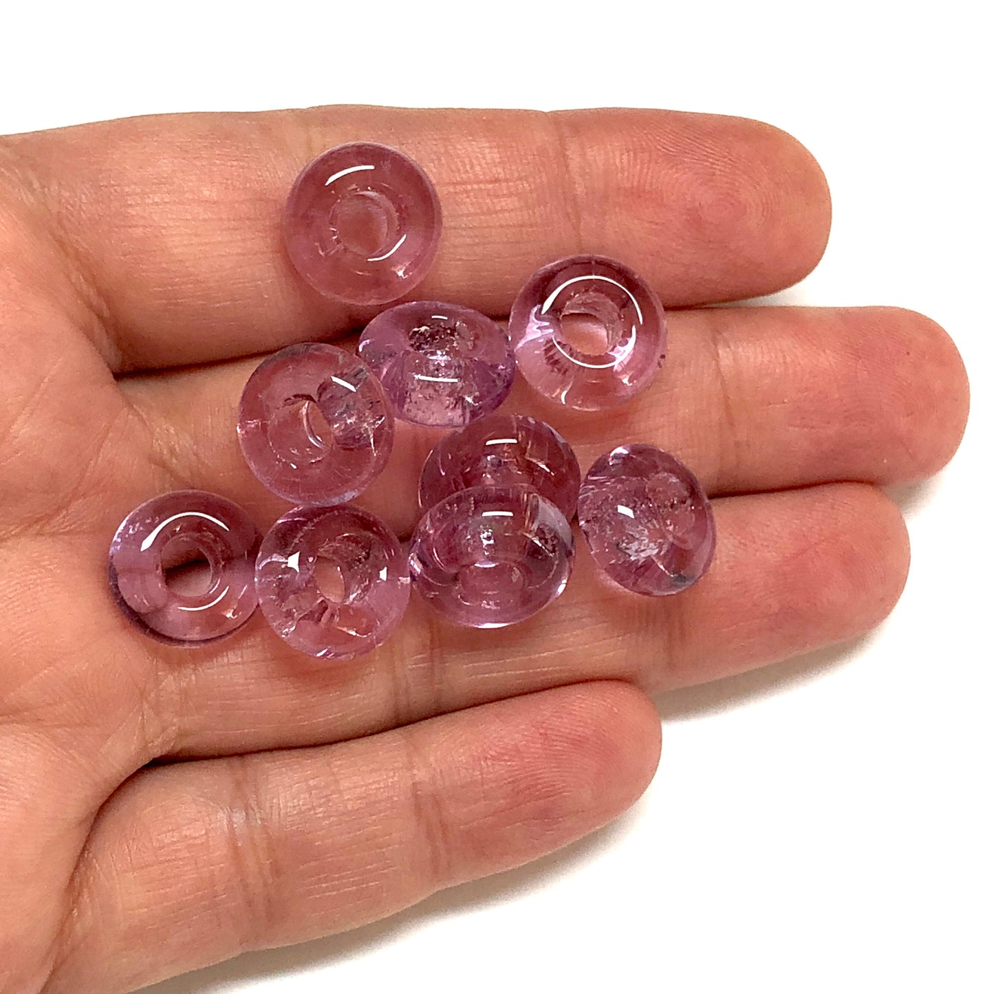 Murano Cam Şeffaf Rondel - Lila