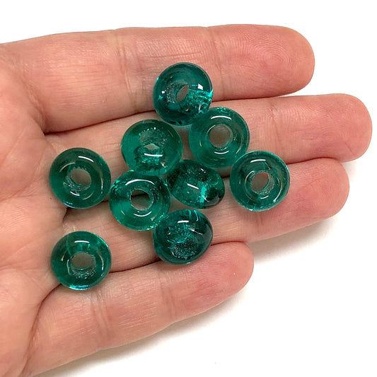 Murano Cam Şeffaf Rondel - Turkuaz