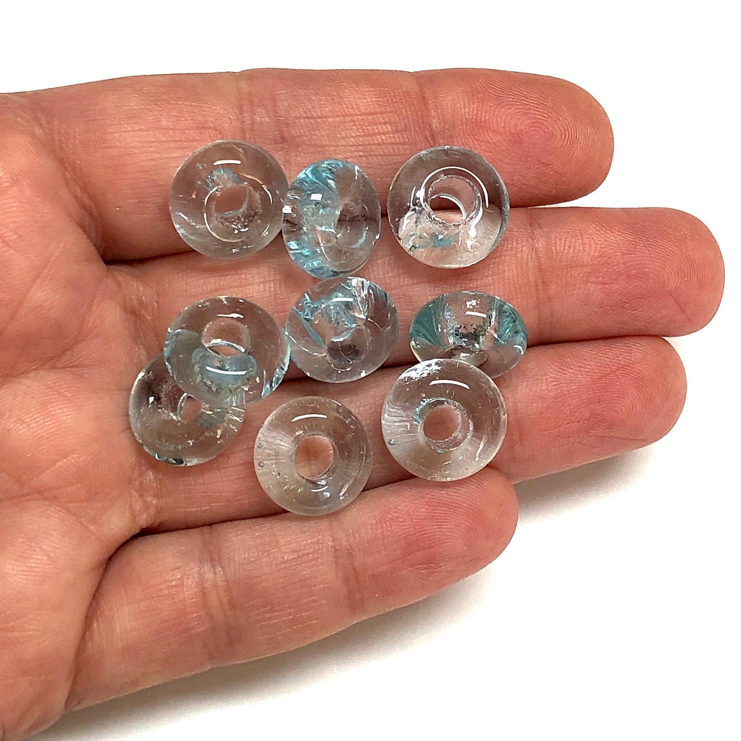 Murano Cam Şeffaf Rondel - Açık Mavi