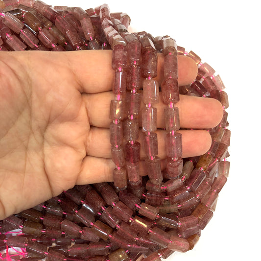 10x7mm Silindir Doğal Taş - Çilek Kuvars