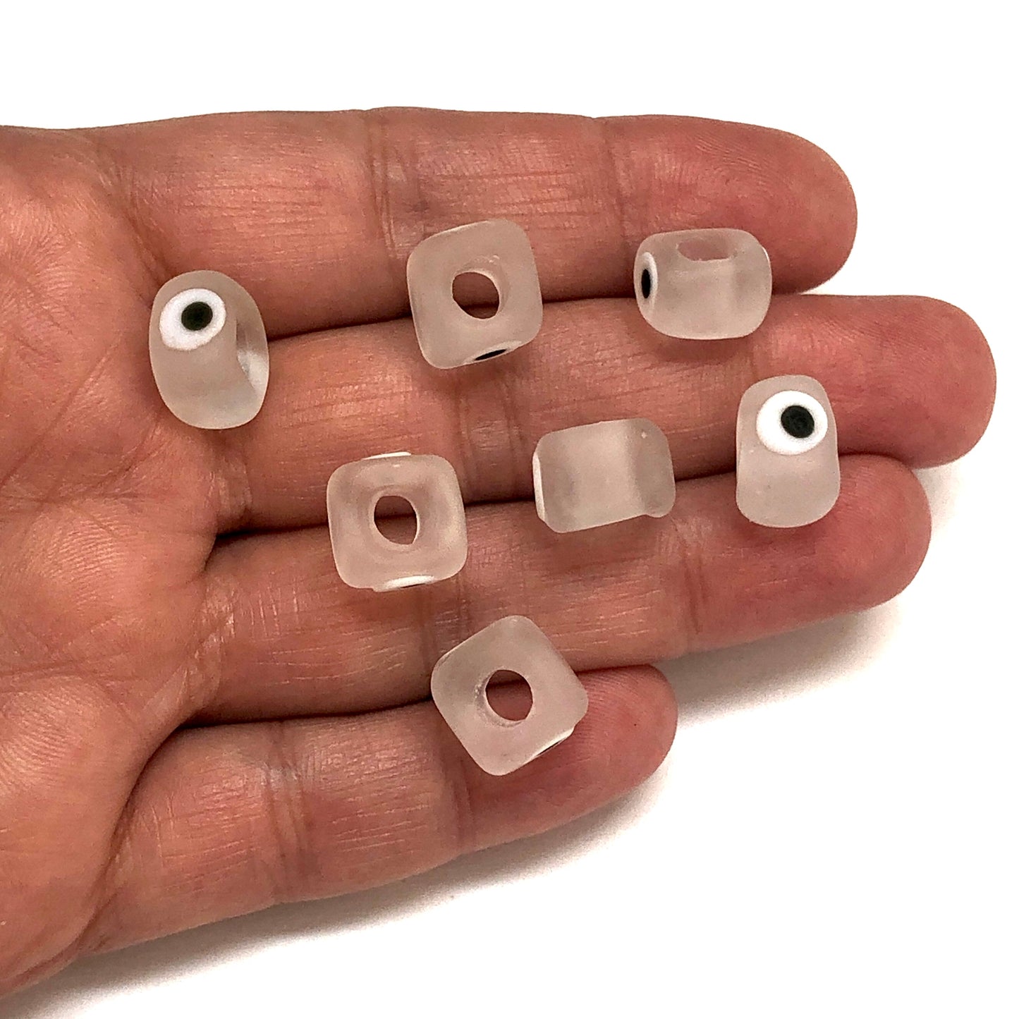 Murano Buzlu Cam Nazar Küp - Beyaz