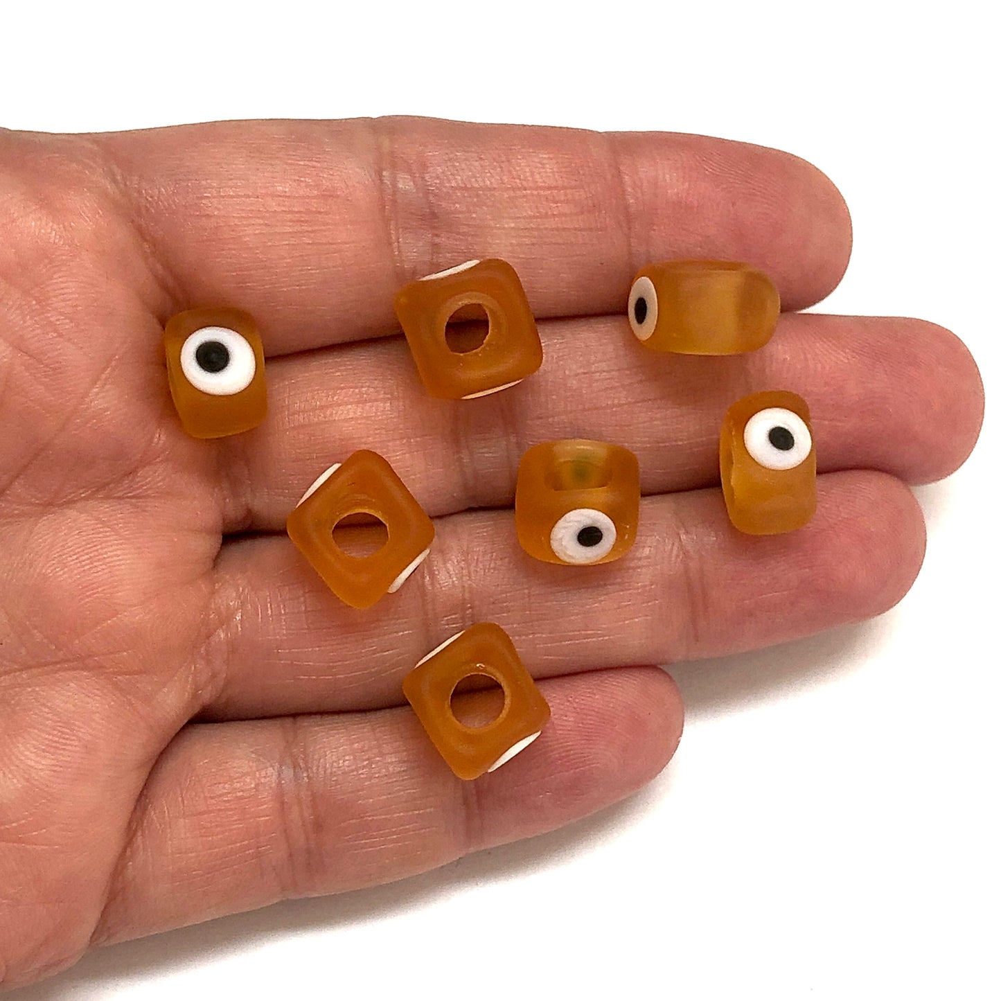 Murano Buzlu Cam Nazar Küp - Amber