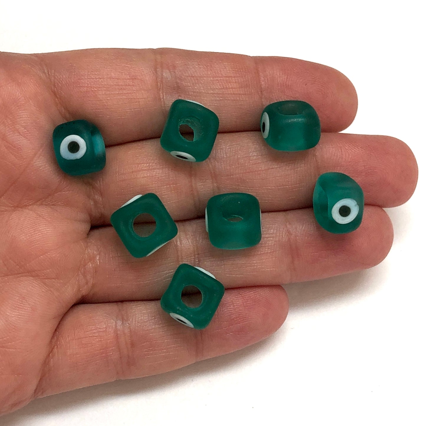 Murano Buzlu Cam Nazar Küp - Turkuaz