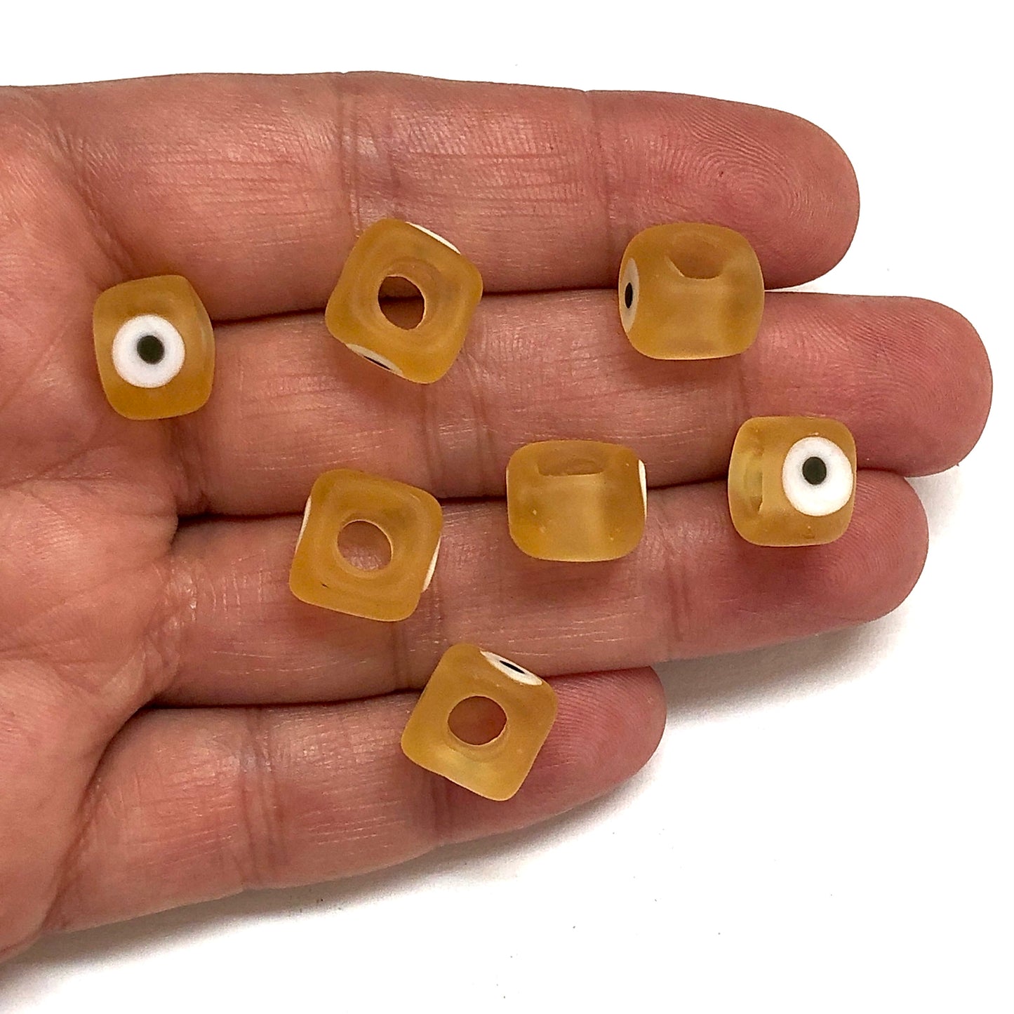 Murano Buzlu Cam Nazar Küp - Sarı