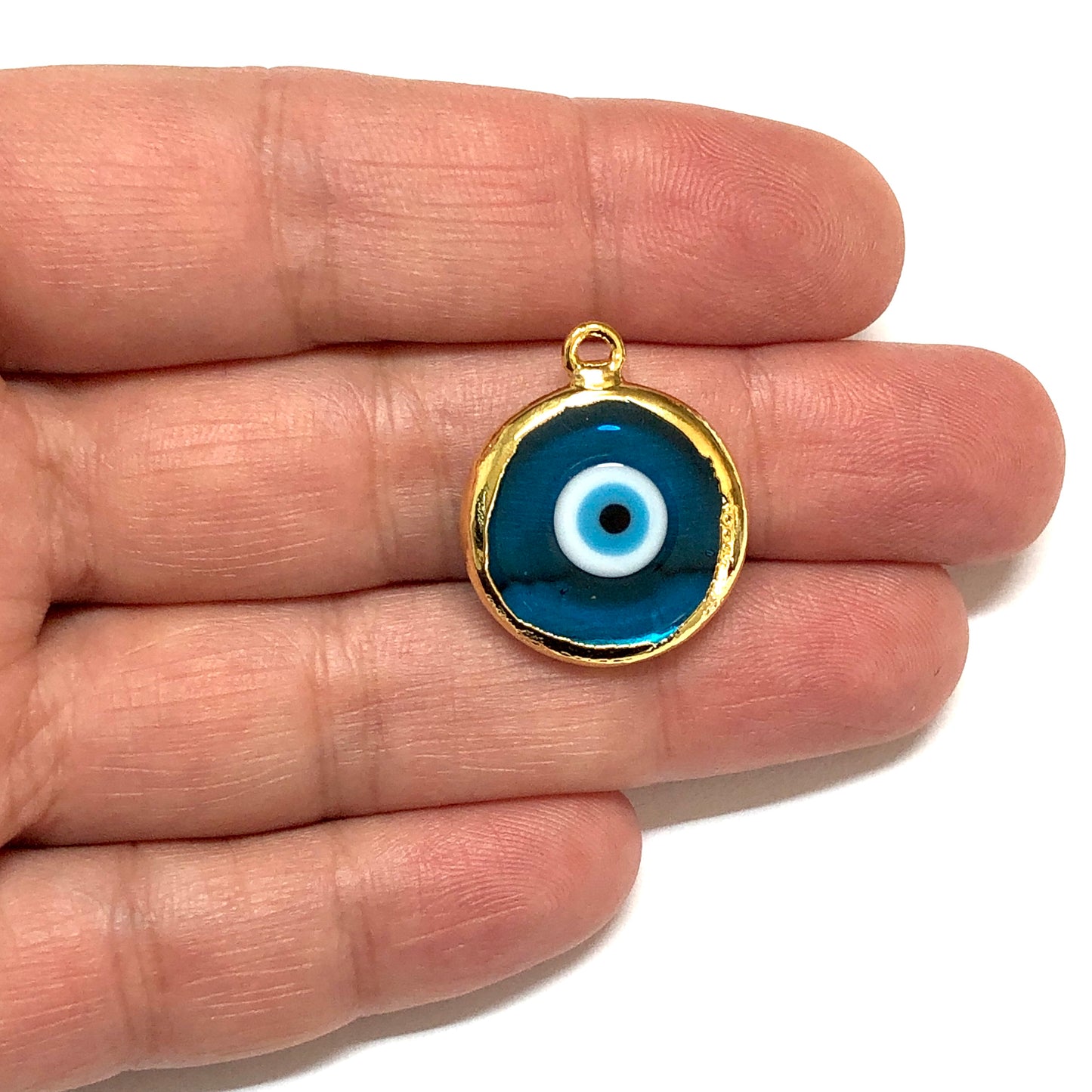 Murano Cam Sıvama Nazar Kolye Ucu - Şeffaf Mavi