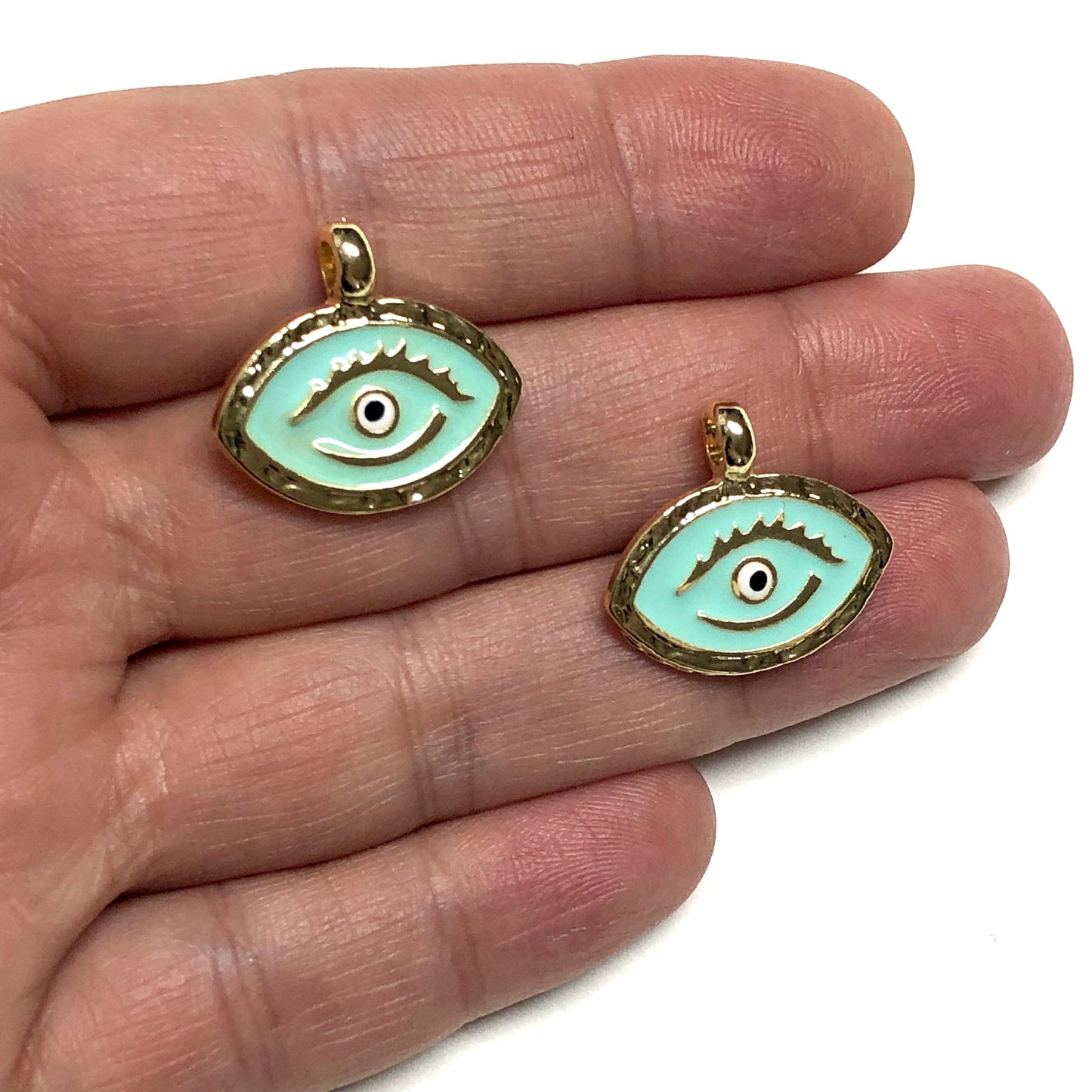 Altın Kaplama Mineli Kirpikli Göz Kolye ucu - Mint