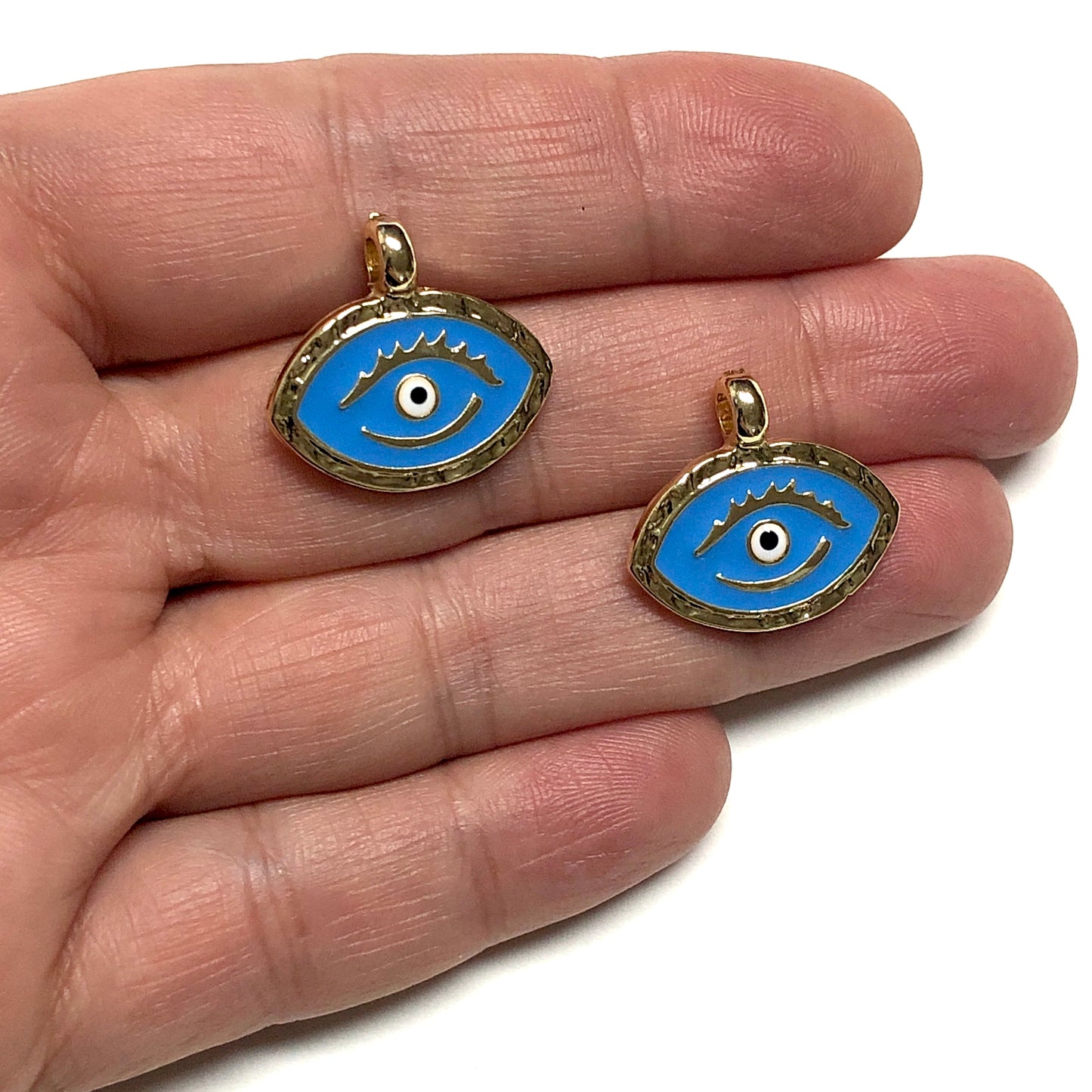 Altın Kaplama Mineli Kirpikli Göz Kolye ucu - Mavi