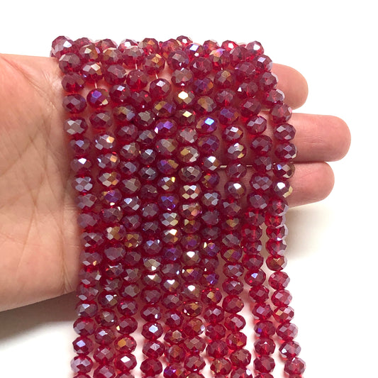 Kristal Boncuk, Çin Kristali-8mm-7 (Şeffaf Janjan Kırmızı)