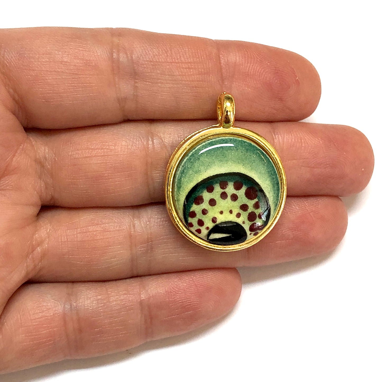 Yuvarlak Altın Kaplama Çerçeveli El Boyaması Seramik Göz Kolye Ucu-128