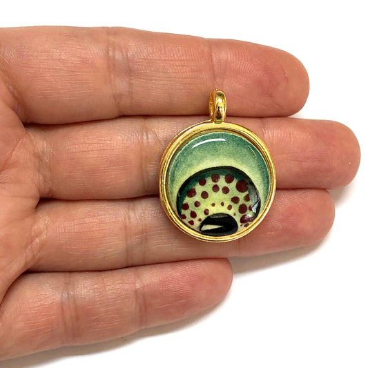 Yuvarlak Altın Kaplama Çerçeveli El Boyaması Seramik Göz Kolye Ucu-128