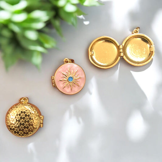 Altın Kaplama Açılabilir Çift taraflı Kolye Ucu- Sedefli Pembe