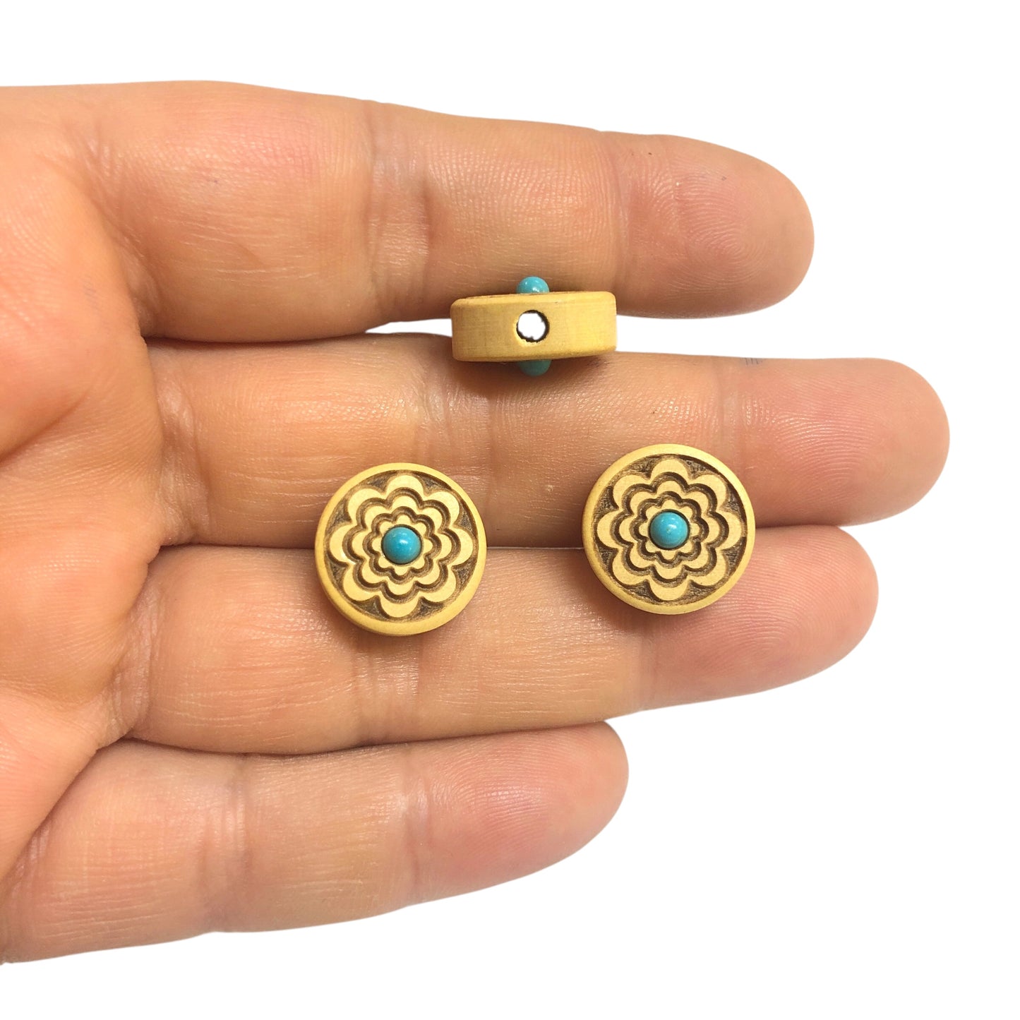 Sandal Ağacı Oyma Turkuaz Taşlı Aparat-1