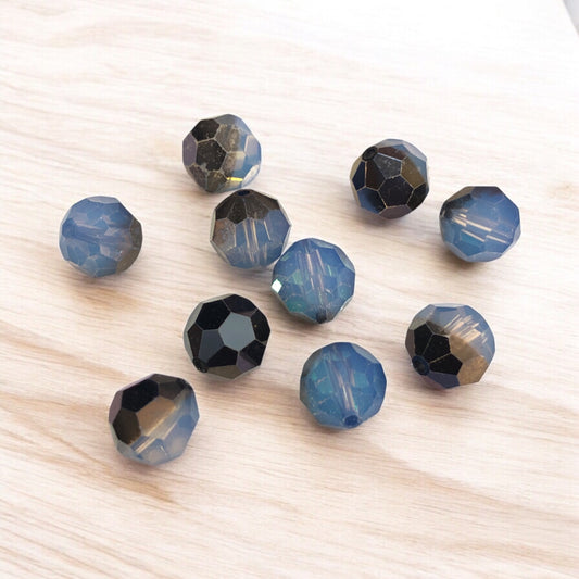 Swarovski Kristal 8mm Petek Kesim - Şeffaf Gümüş Mavi ( White Opal Sky Blue.) - 007