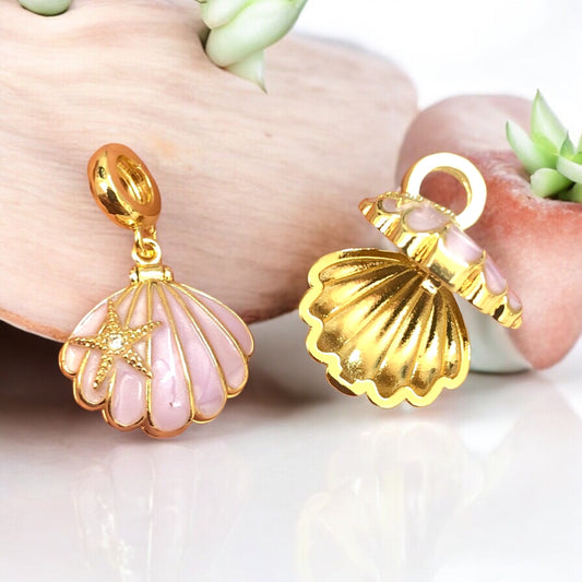 Altın Kaplama Üç Boyutlu Zirkon Taşlı Mineli İstiridye Kolye Ucu-Lila