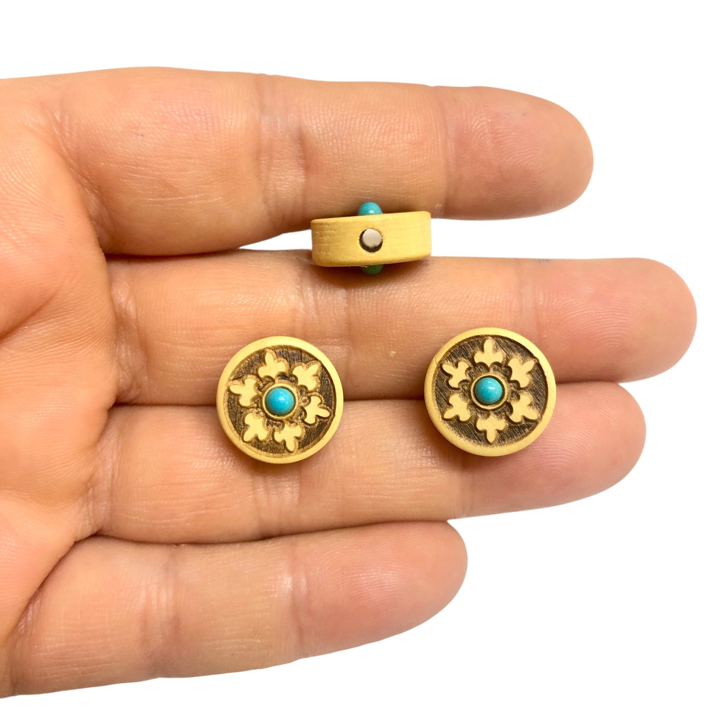 Sandal Ağacı Oyma Turkuaz Taşlı Aparat-5