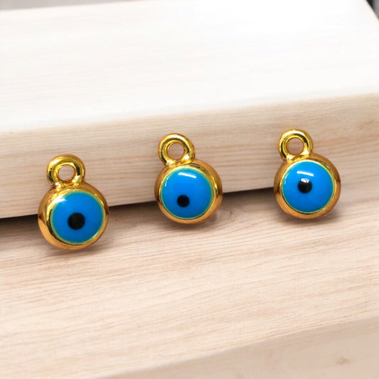 Altın Kaplama Mineli Nazar Sallantı Mavi 7mm