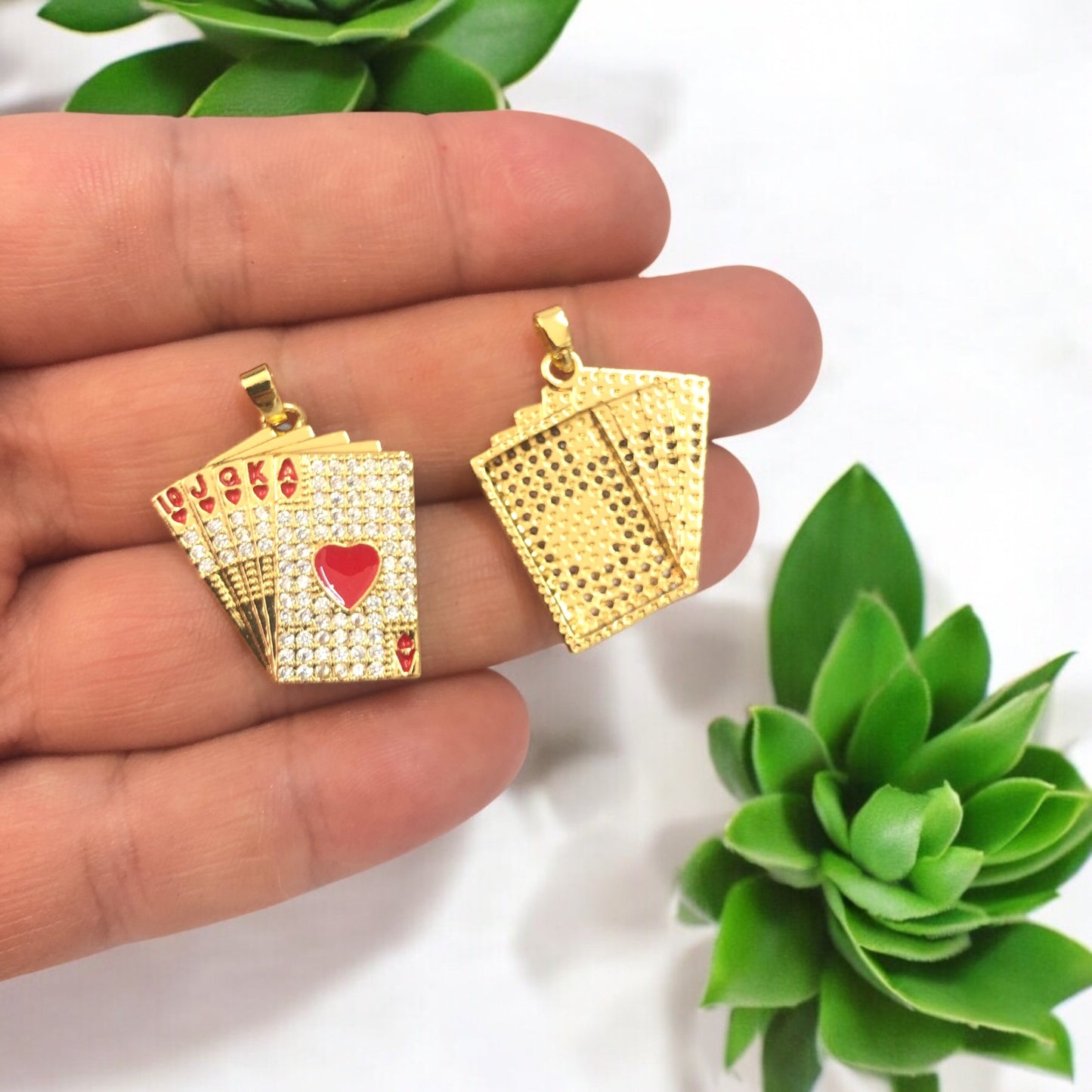 Altın Kaplama Zirkon Taşlı İskambil Kartları Kolye Ucu