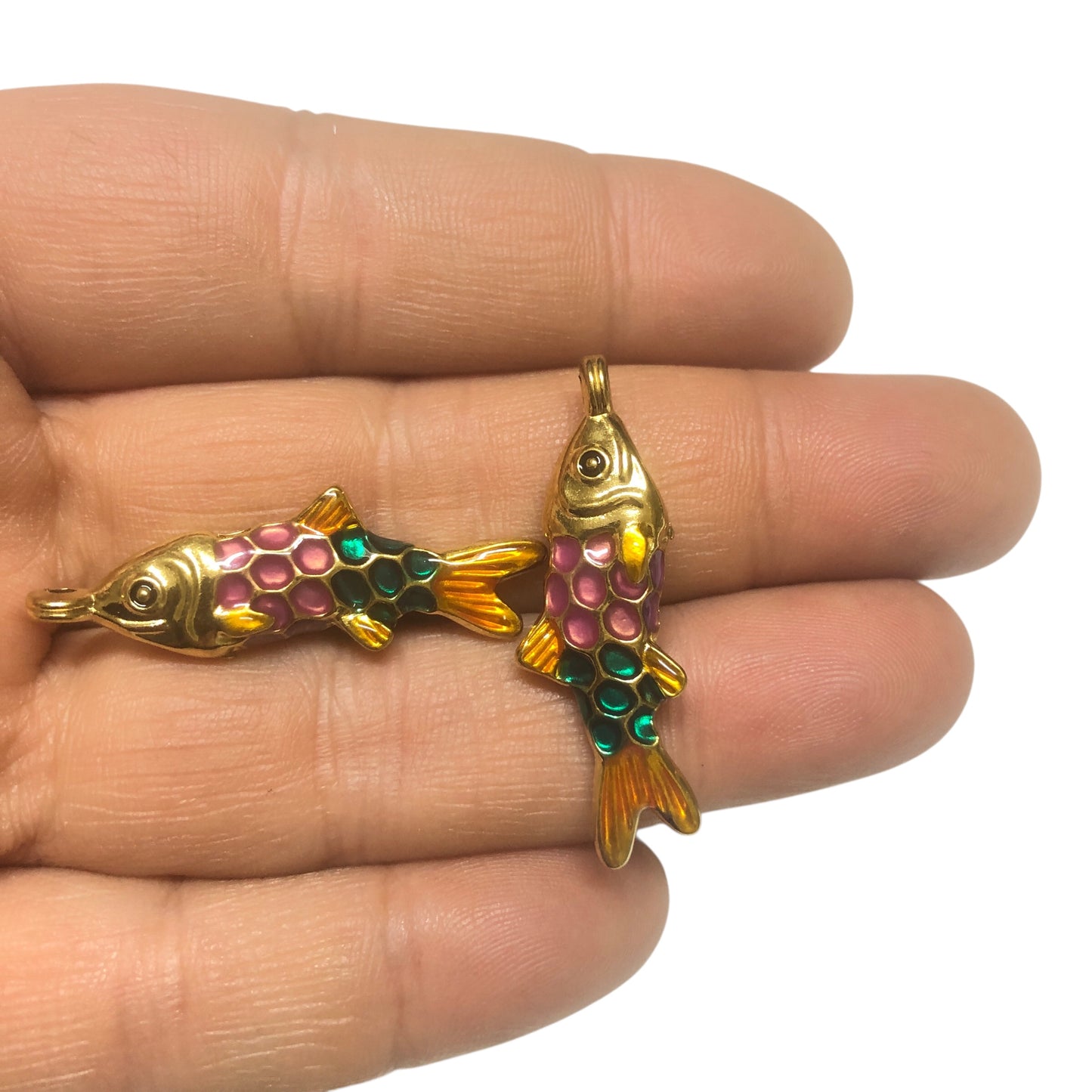 Sarı Çelik Mineli Balık Kolye Ucu -3