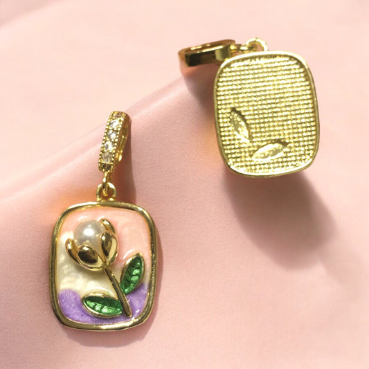 Altın Kaplama Zirkon Taşlı Mineli İncili Lale Dikdörtgen