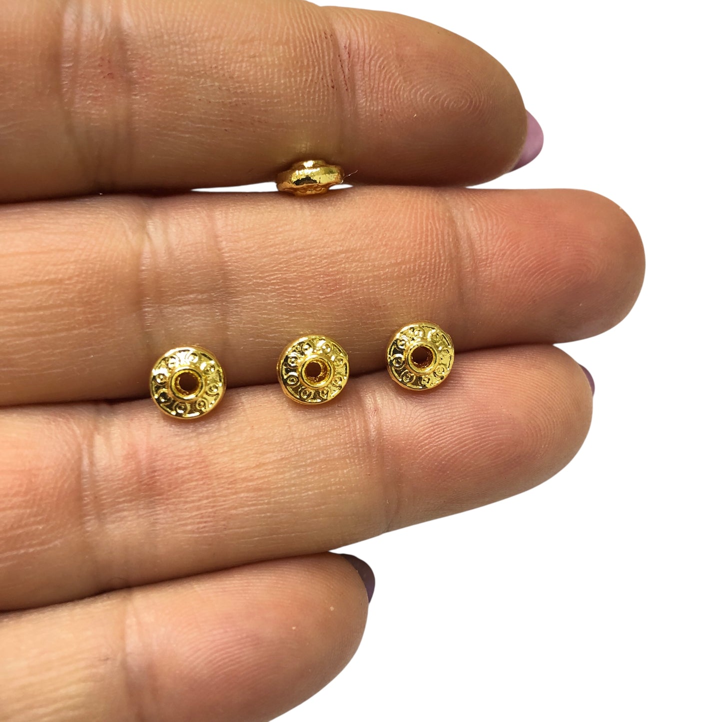 Altın Kaplama Desenli Rondel 6,5mm