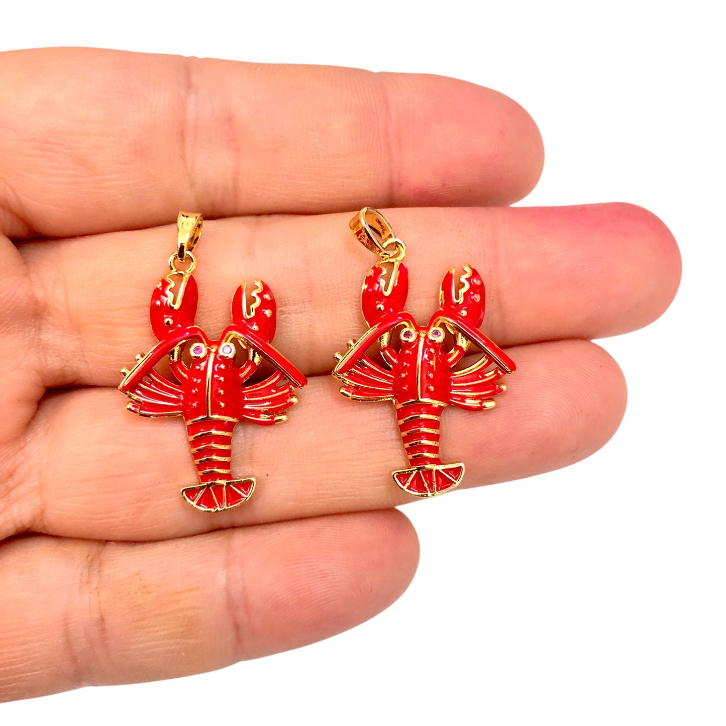 Altın Kaplama Mineli Istakoz Kolye Ucu -Kırmızı -2