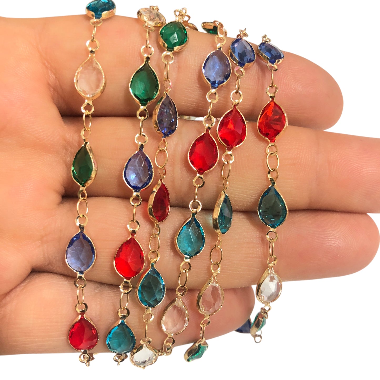 Altın Kaplama Badem Taşlı Zincir - Mix