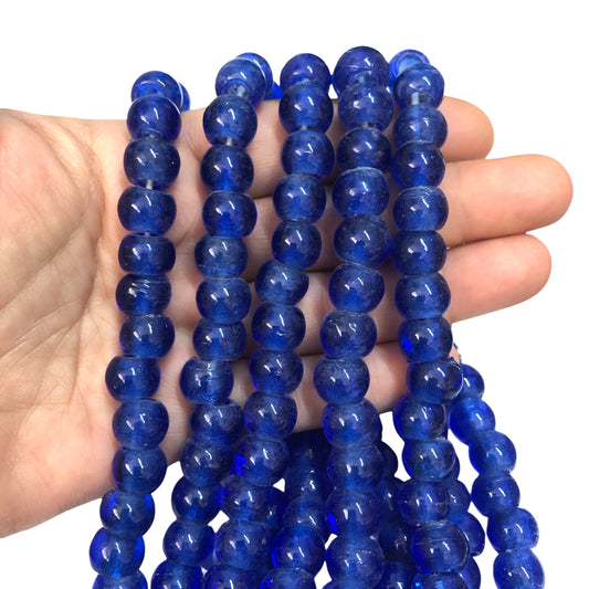 Yuvarlak Cam Ocak Boncuğu - Şeffaf Kobalt