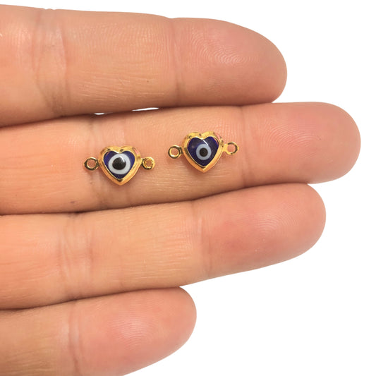 Altın Kaplama Kalp Beyaz Nazar Bileklik Aparatı Yan Delik - Lacivert