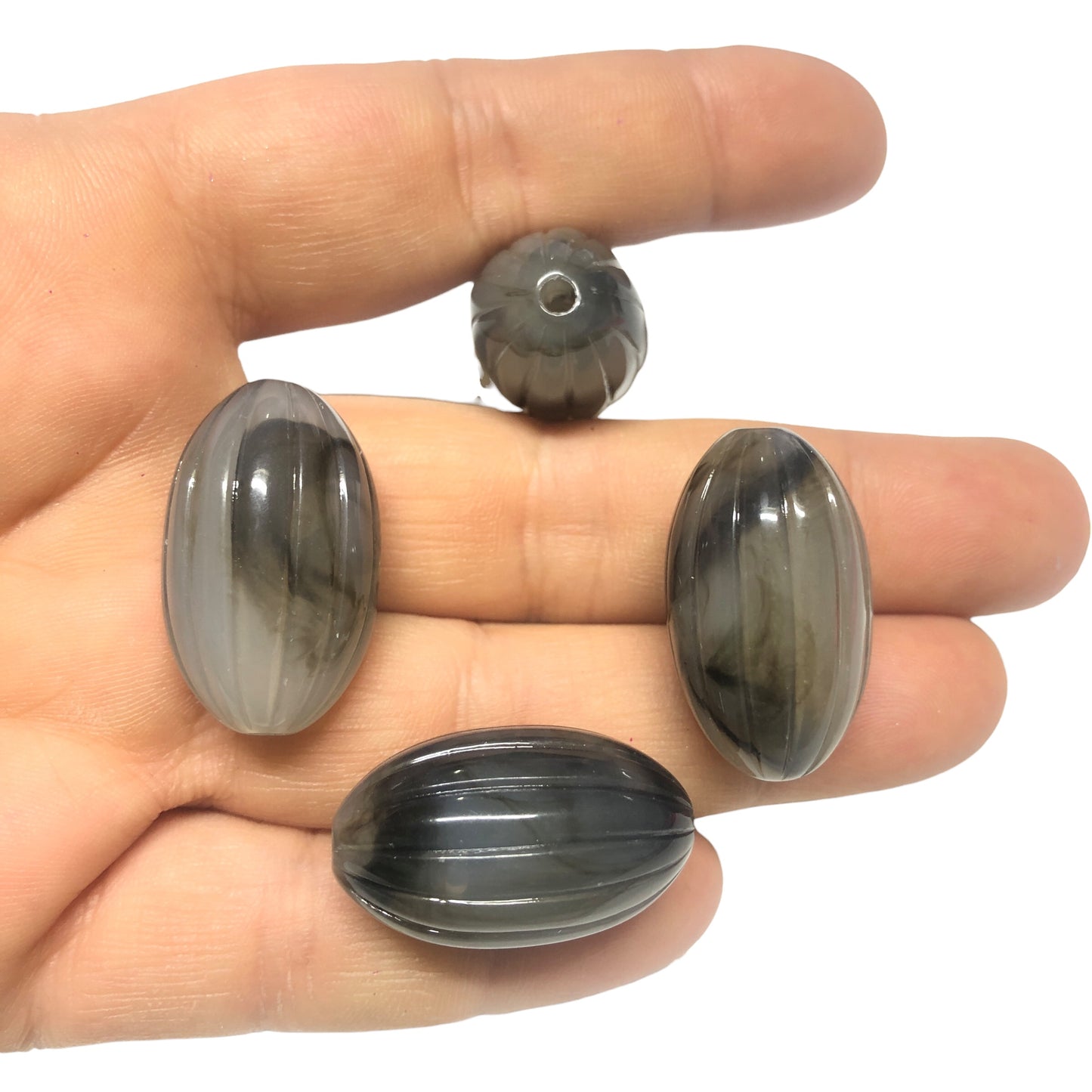 A Kalite Akrilik Çizgili Oval 17x29mm- Gri Ebruli