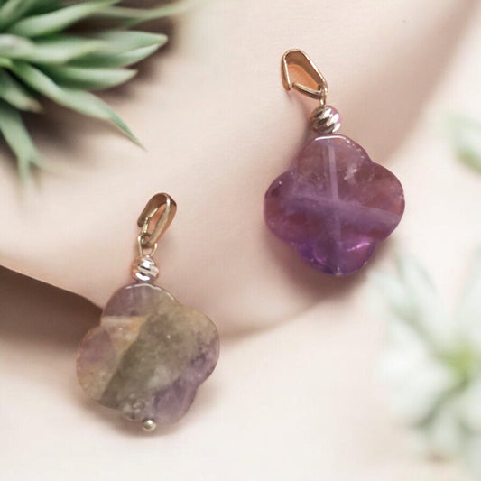 Doğal Taş Yonca Kolye Ucu - Ametist