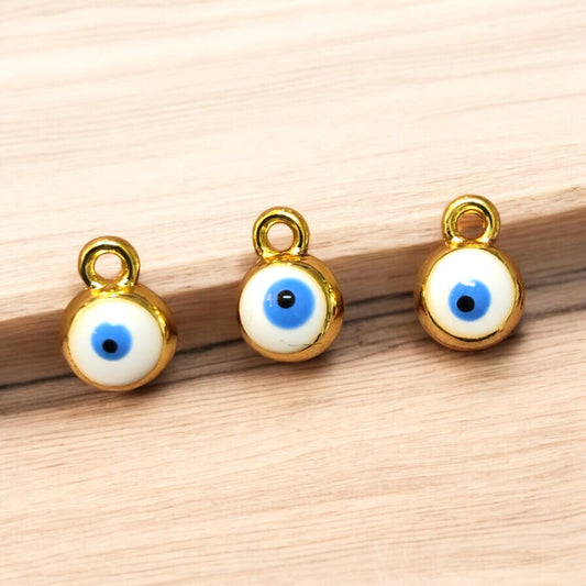 Altın Kaplama Mineli Nazar Sallantı Beyaz 7mm