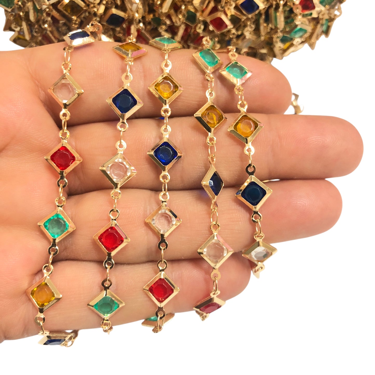 Altın Kaplama Baklava Model Taşlı Zincir - Mix