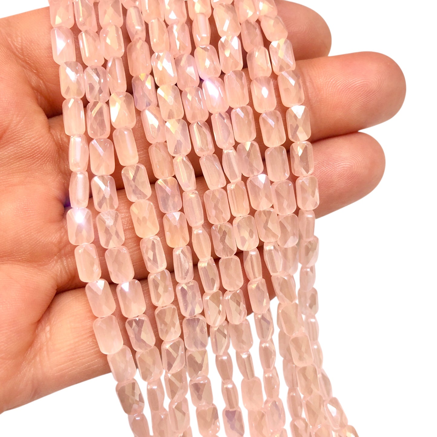 4 x7 mm Fasetli Baget Kristal Boncuk – Buzlu Janjanlı Pudra - 0023- (+- 80 Adet / + -52cm )