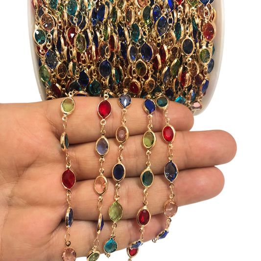 Altın Kaplama Büyük Oval Taşlı Zincir - Mix