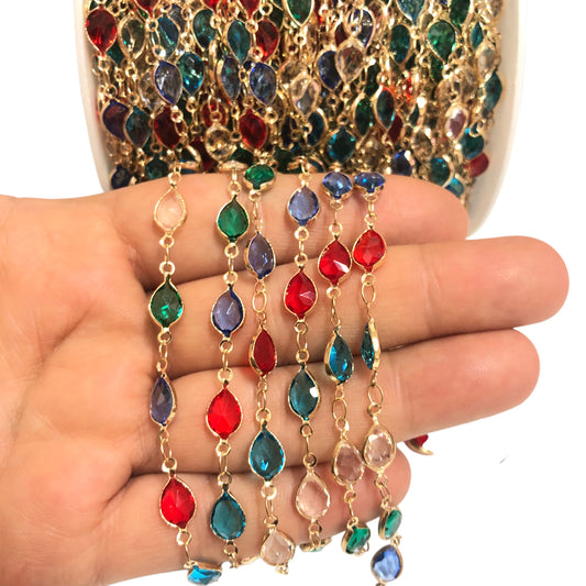 Altın Kaplama Badem Taşlı Zincir - Mix