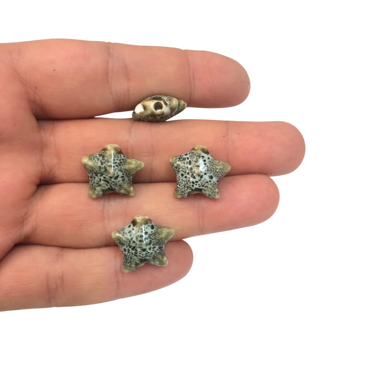 Seramik Yıldız Orta Boy - Benekli Su yeşili