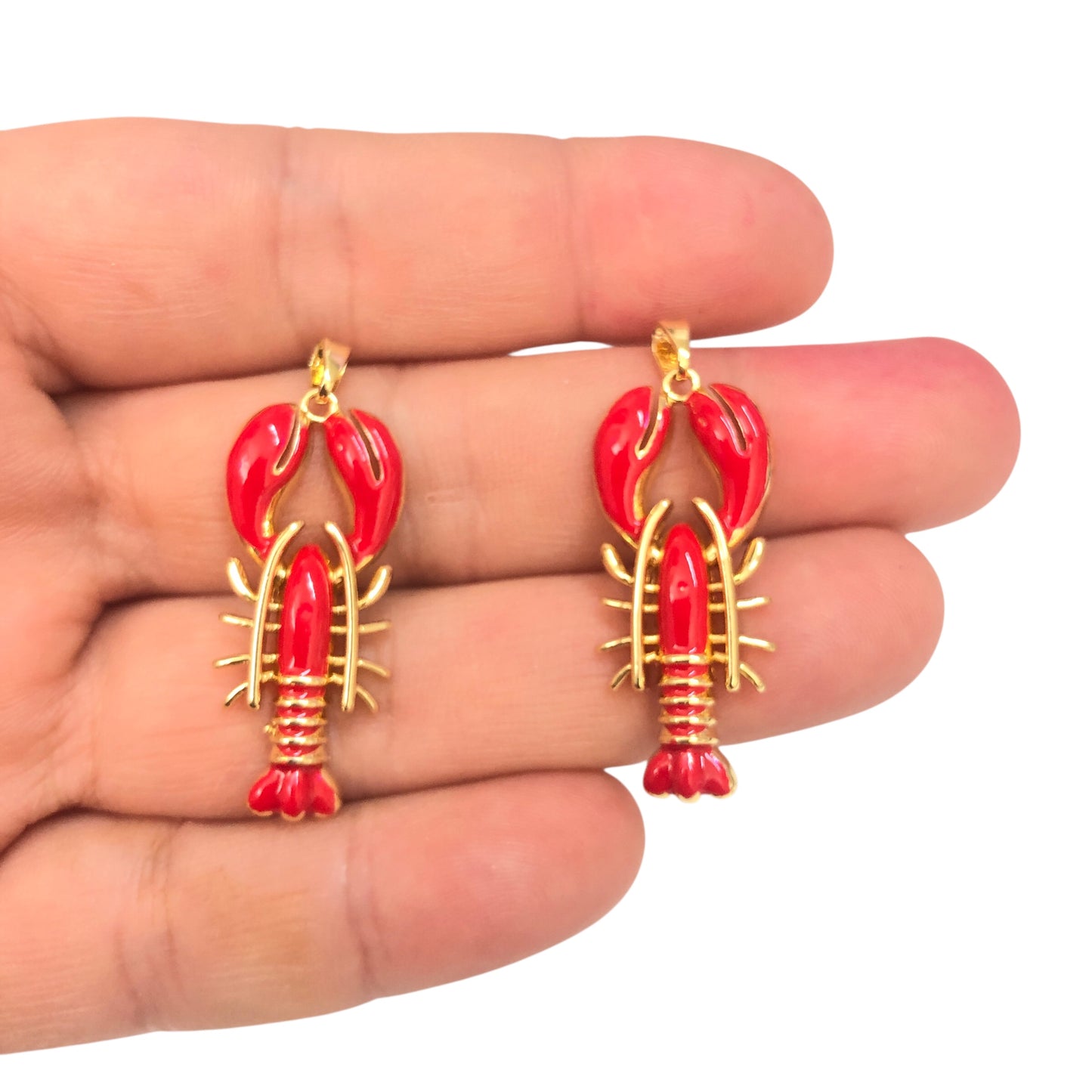 Altın Kaplama Mineli Istakoz Kolye Ucu -Kırmızı -3