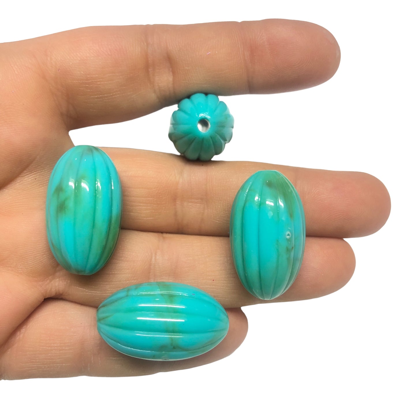 A Kalite Akrilik Çizgili Oval 17x29mm- Turkuaz Ebruli