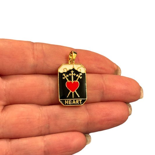 Sarı Çelik Tarot Kolye Ucu ''HEARTH'' (Kılıç Üçlüsü)