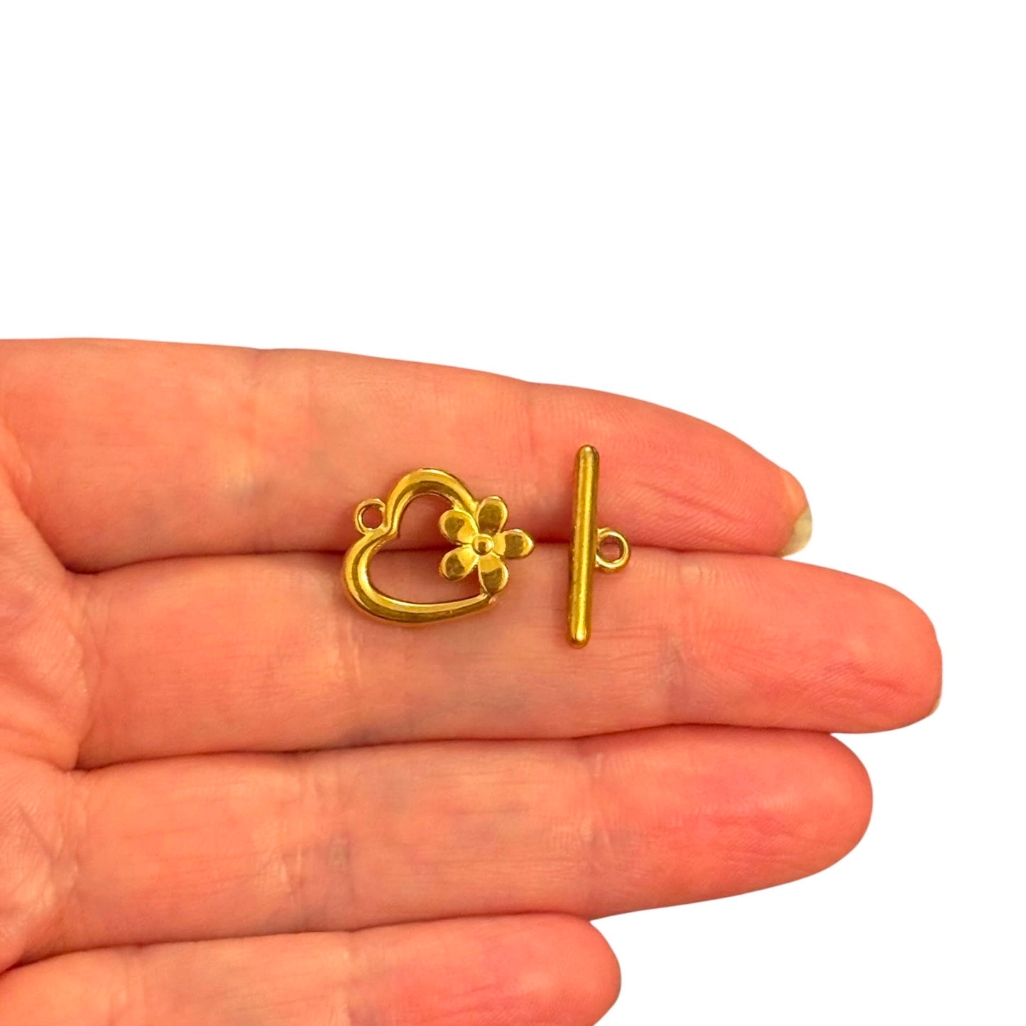 316L Paslanmaz Sarı Çelik, Çiçekli Kalp T- Kilit , 16 x 14 mm