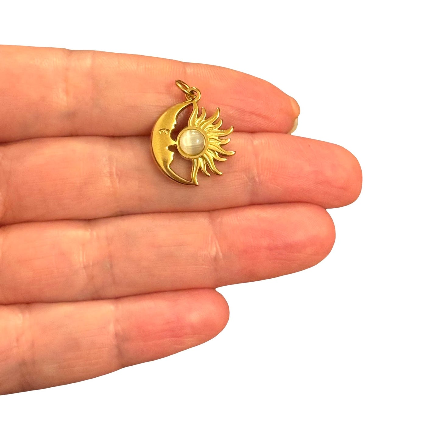 Sarı Çelik Sedef Taşlı Güneş & Ay Kolye Ucu
