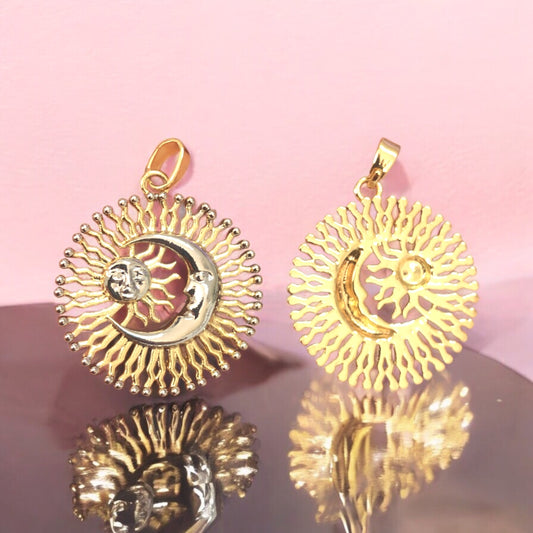 Altın &Rodyum Kaplama Güneş &Ay Kolye Ucu