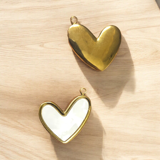 Sarı Çelik Sedef Taşlı Kalp Kolye Ucu-20mm