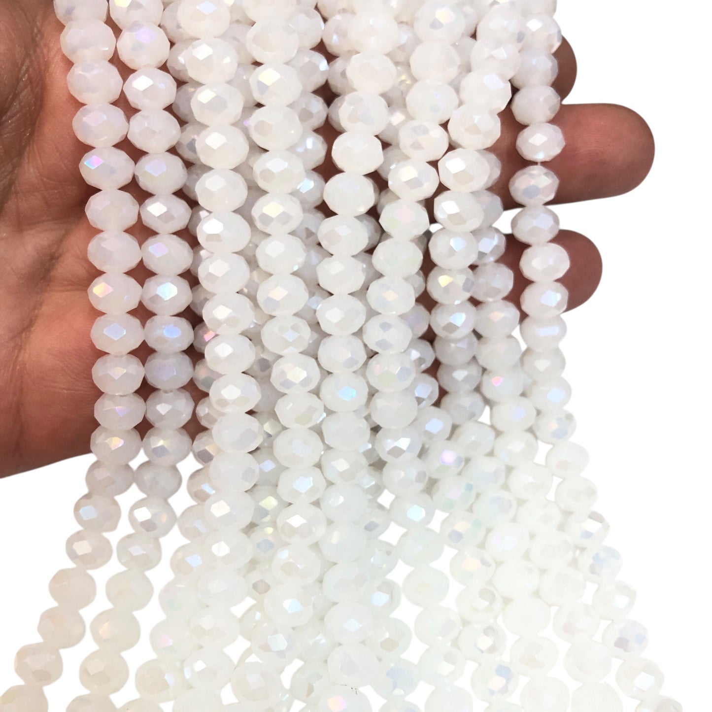 Kristal Boncuk, Çin Kristali-8mm-4 (Buzlu Janjanlı Beyaz)