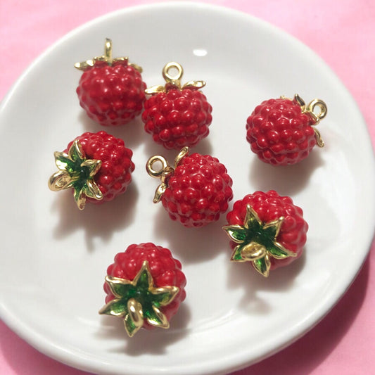 Gold Plated Enamel Strawberry Shaking Attachment - Neon Green
