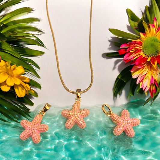 Altın Kaplama Mineli Deniz Yıldızı Kolye Ucu - Somon