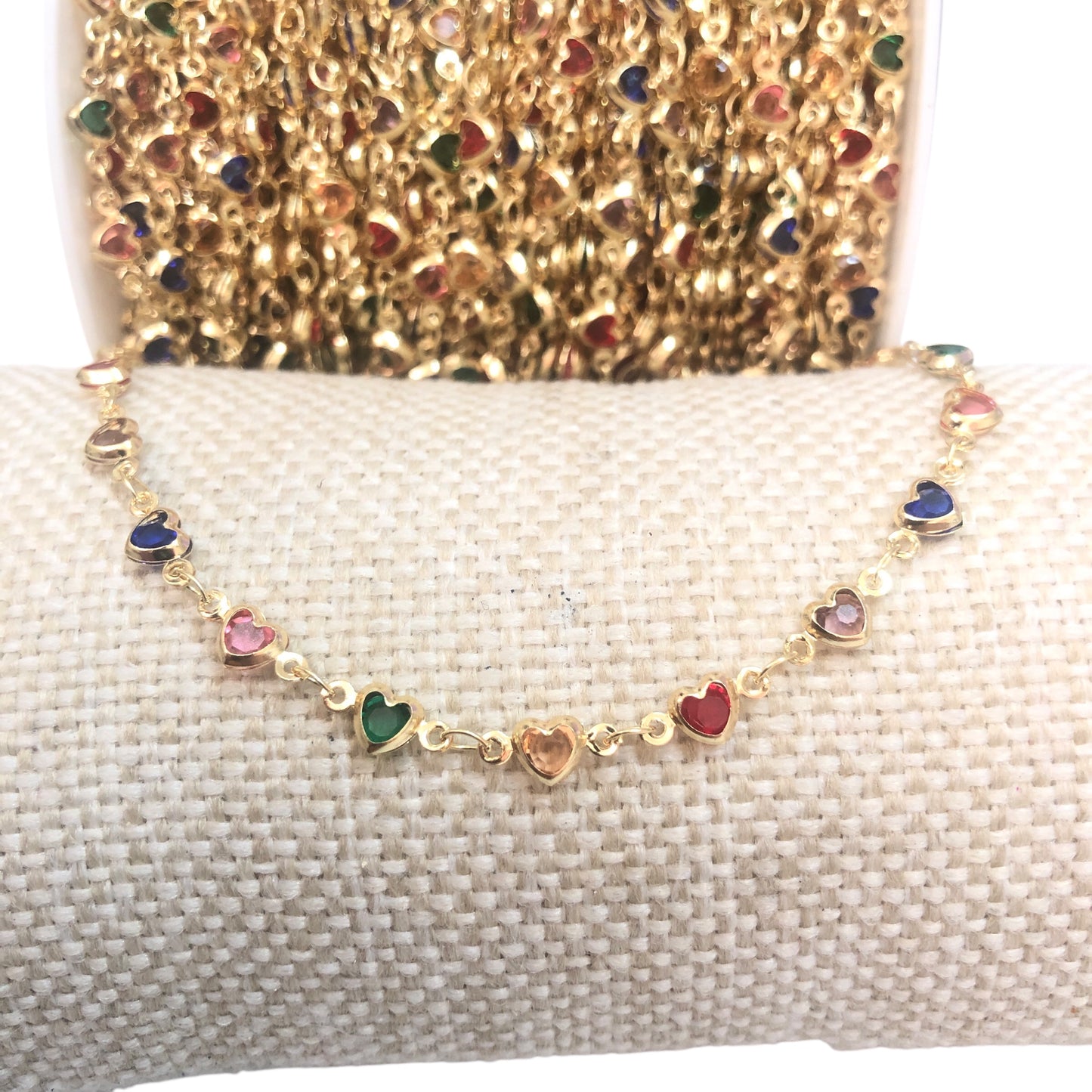 Altın Kaplama Kalp Taşlı Zincir Yan Delikli -Mini Mix